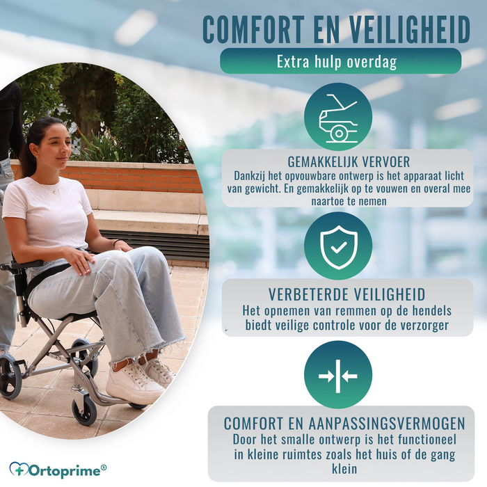 Smalle Opvouwbare Transportrolstoel van Aluminium | Handrem