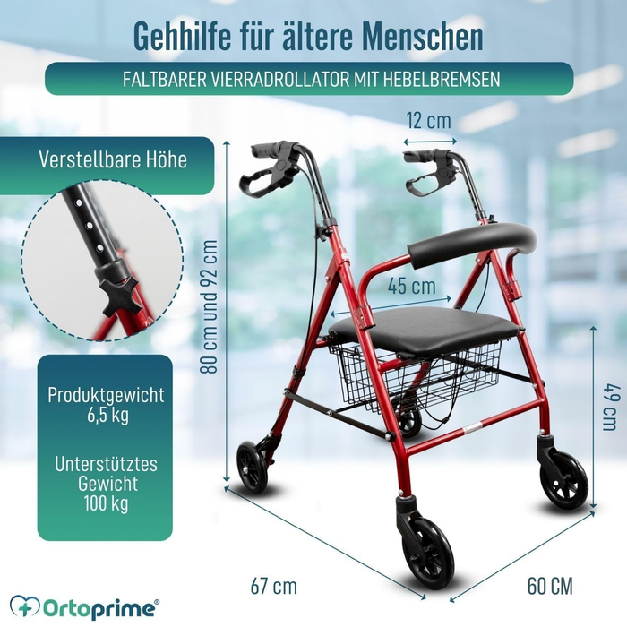 Aluminium Rollator met Remmen en Gewatteerde Zitting