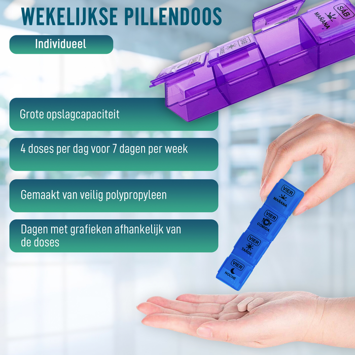 Wekelijks Pillendoosje met 4 Innames en Beschermhoes