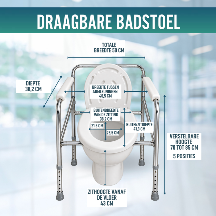 Verstelbare Draagbare WC-stoel met Ingebouwde Toilet en Hoogteverstelling