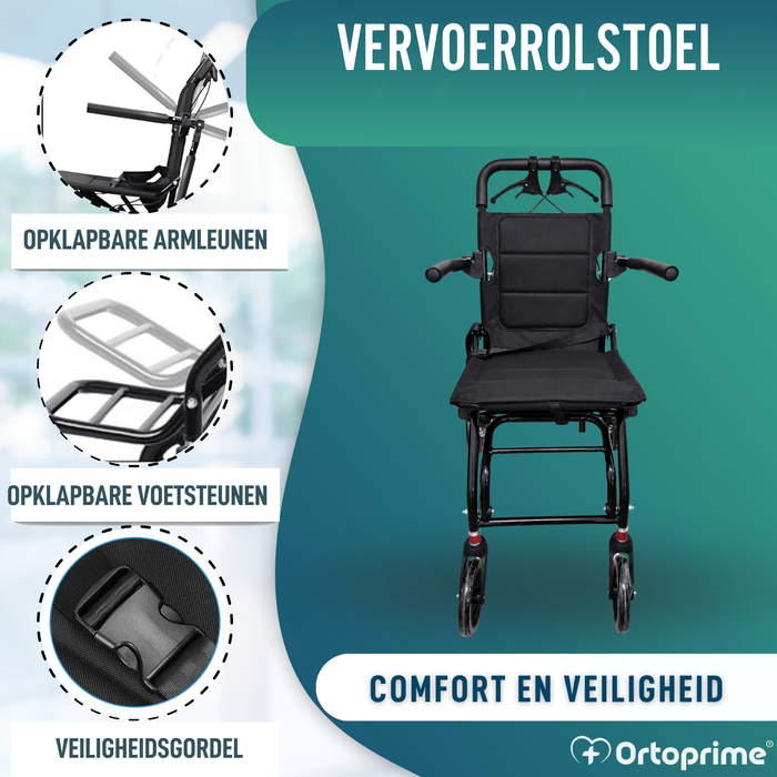 Lichte Opvouwbare Transportrolstoel met Handrem