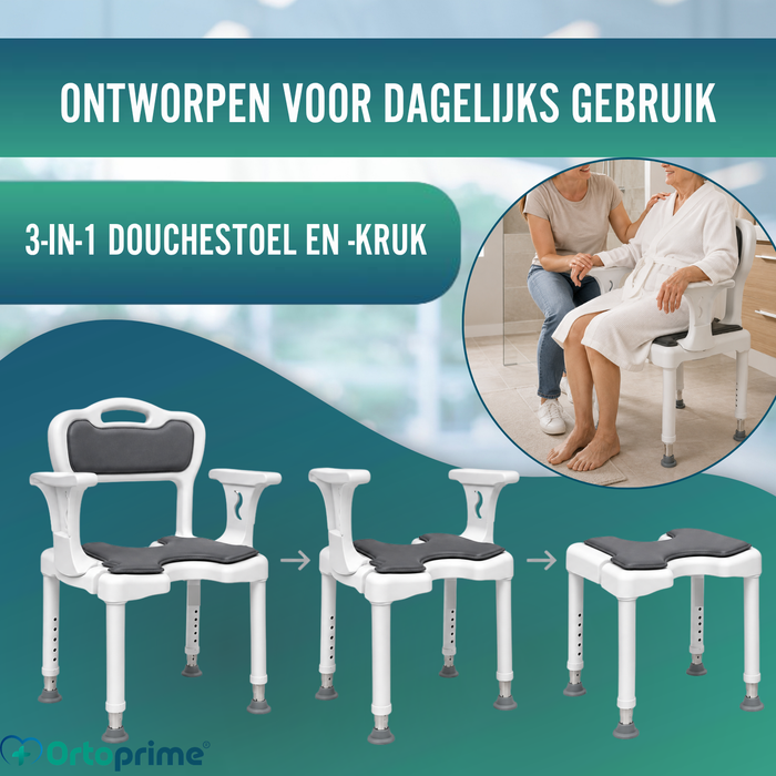 3-in-1 Douchestoel U-Vorm | Antislip Douchekruk