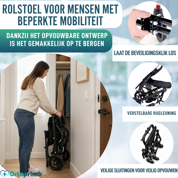Lichte Opvouwbare Transportrolstoel met Handrem