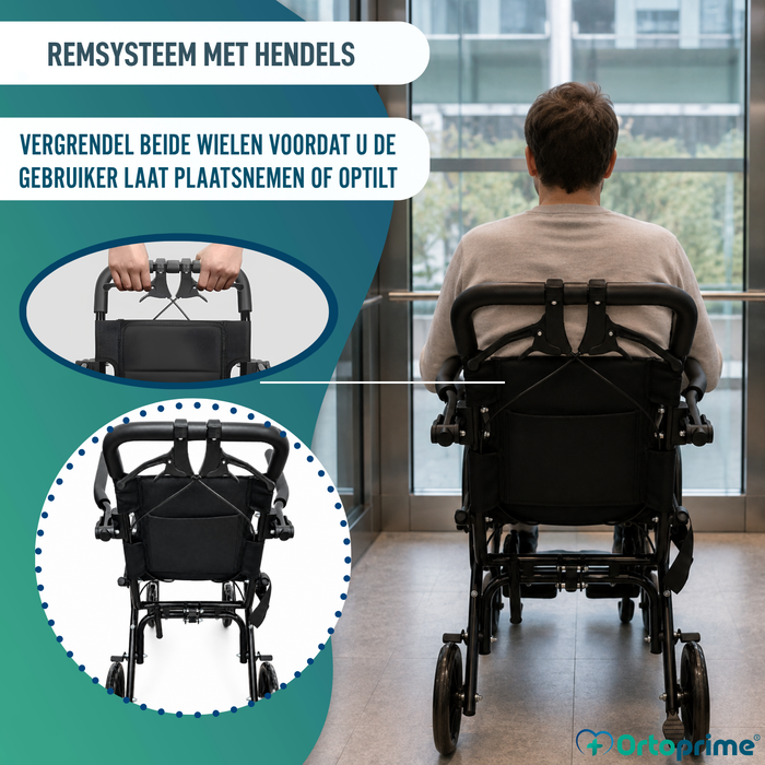 Lichte Opvouwbare Transportrolstoel met Handrem