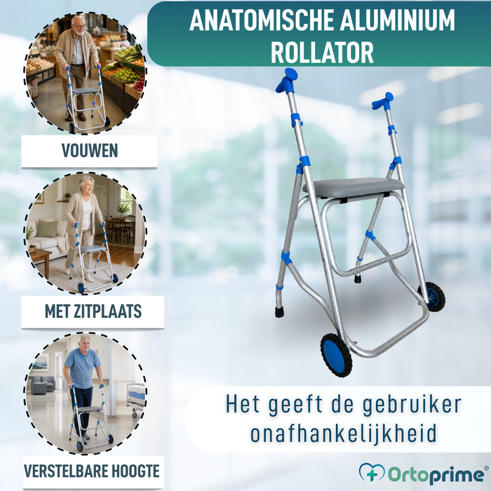 Opvouwbare aluminium rollator met zitje
