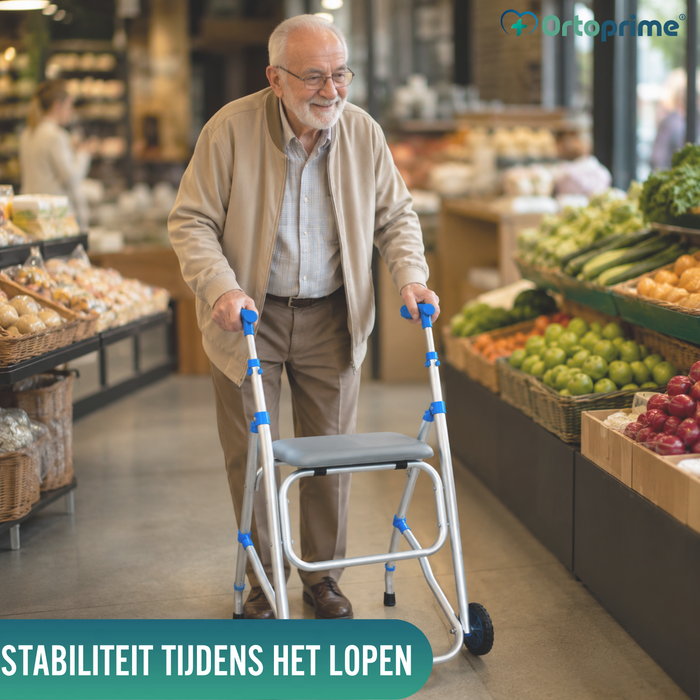 Opvouwbare aluminium rollator met zitje