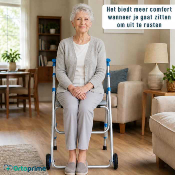 Opvouwbare aluminium rollator met zitje