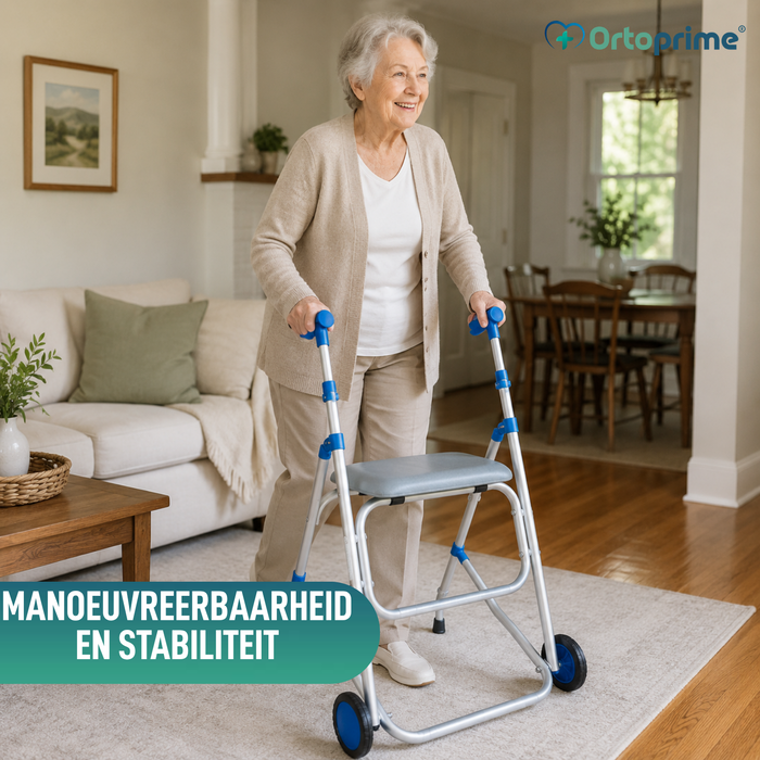 Opvouwbare aluminium rollator met zitje