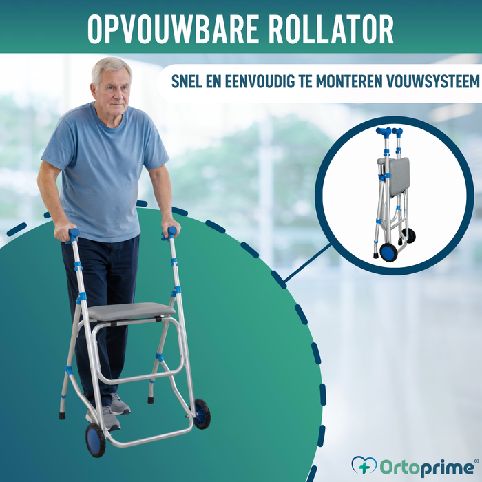 Opvouwbare aluminium rollator met zitje