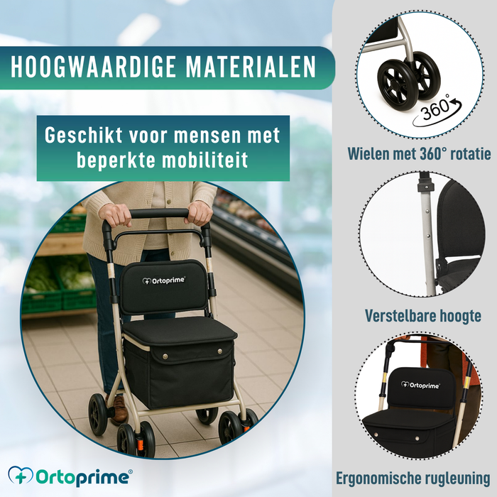 Opvouwbare Rollator voor Volwassenen met Boodschappenmand