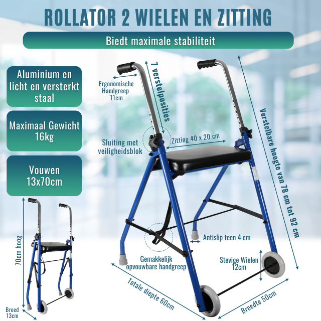 Rollator voor Ouderen 2 Wielen | Plooiende Rollators voor Volwassenen