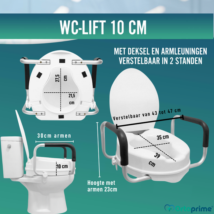WC Verhoger 10cm met Deksel en Armen | Universele WC Verhoger