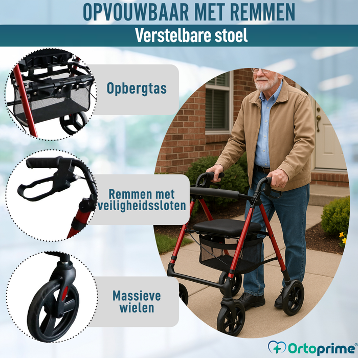 Rollator met Verstelbare Zitting en Opvouwbaar Frame