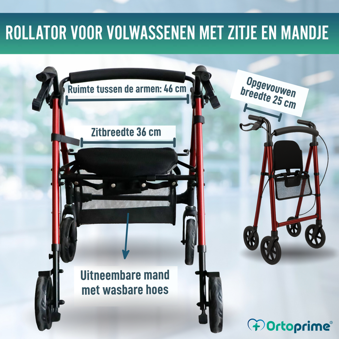 Rollator met Verstelbare Zitting en Opvouwbaar Frame