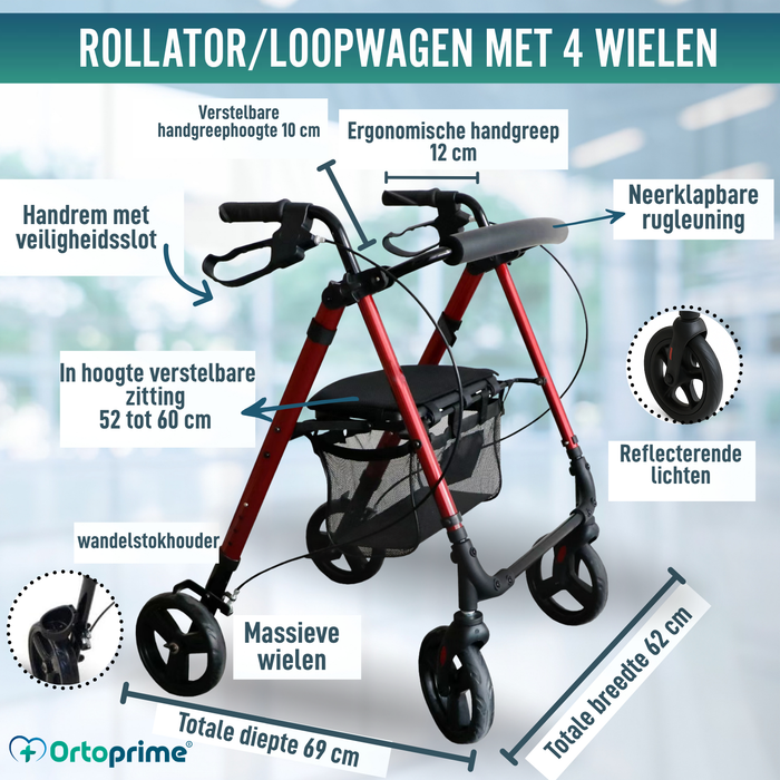 Rollator met Verstelbare Zitting en Opvouwbaar Frame