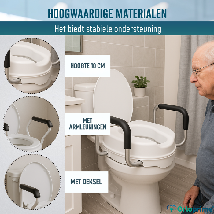 WC Verhoger 10cm met Deksel en Armen | Universele WC Verhoger