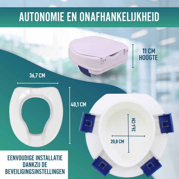 WC-Verhoger Volwassenen 11cm | Orthopedische Toiletverhoger 4 clips