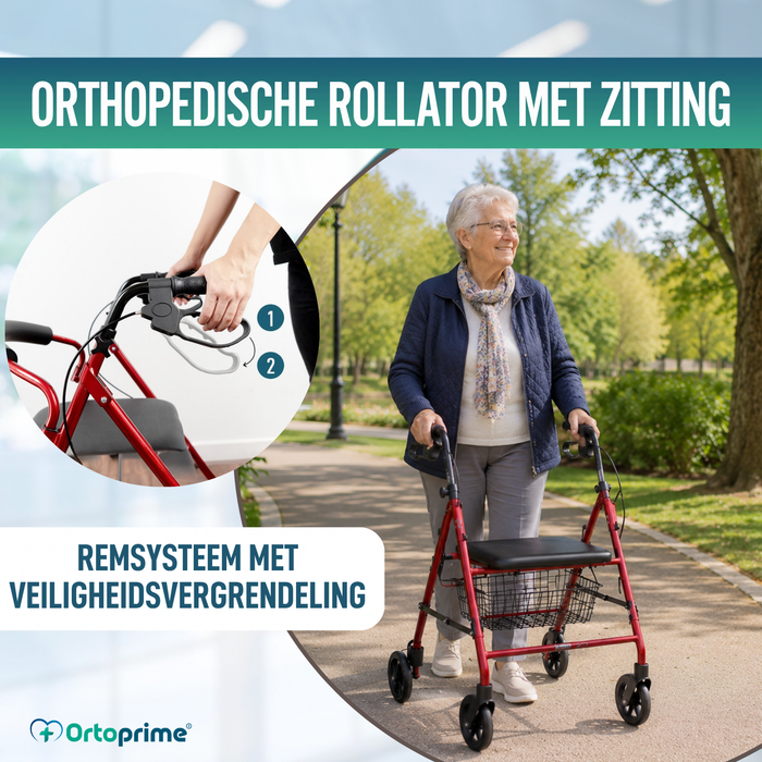 Aluminium Rollator met Remmen en Gewatteerde Zitting