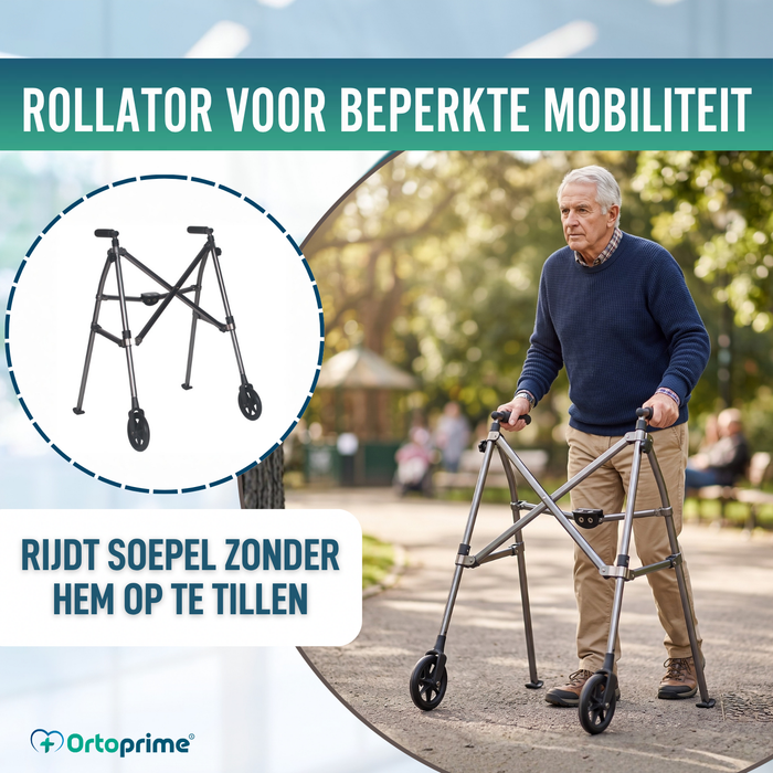 Ultralichte Opvouwbare Rollator Met 2 Wielen | In Hoogte Verstelbaar