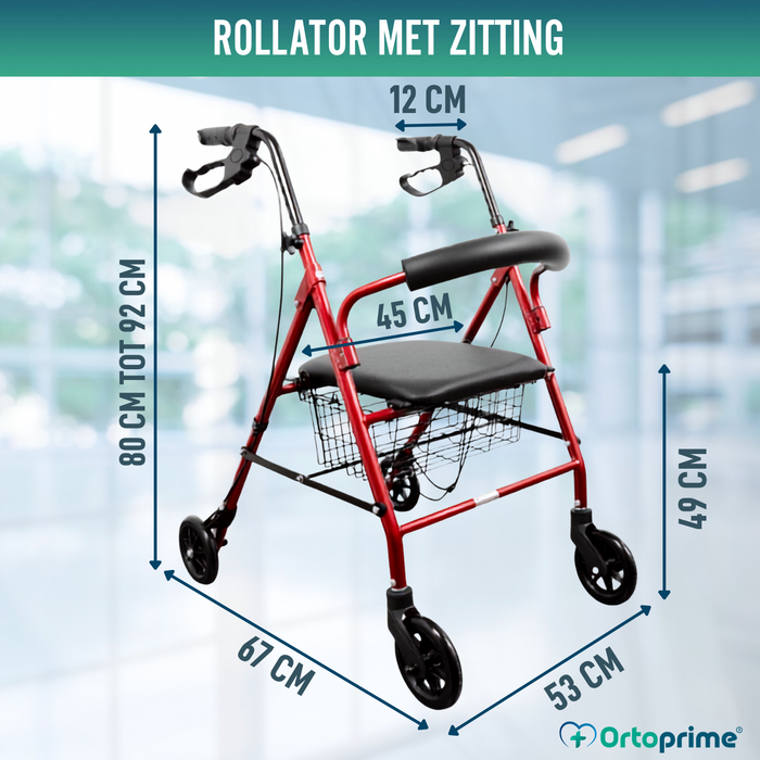 Aluminium Rollator met Remmen en Gewatteerde Zitting