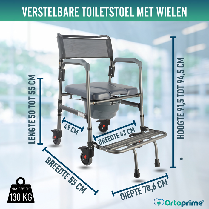 Opvouwbare Toiletstoel met Wielen | Mobiel Toilet