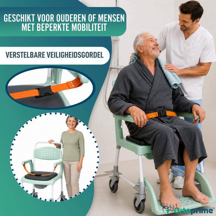 Douche Toiletstoel met Wielen 3 in 1 | Zitting met Afvoer