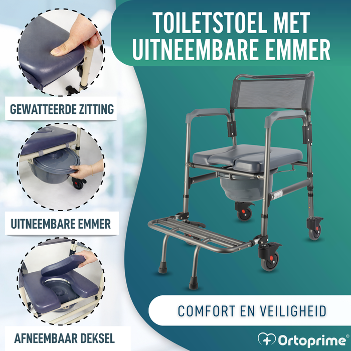 Opvouwbare Toiletstoel met Wielen | Mobiel Toilet