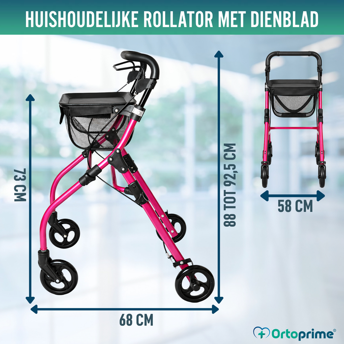 Opvouwbare Indoor Rollator met Dienblad