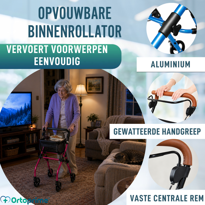Opvouwbare Indoor Rollator met Dienblad