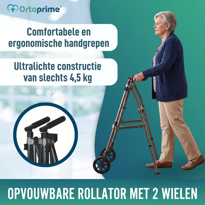 Ultralichte Opvouwbare Rollator Met 2 Wielen | In Hoogte Verstelbaar