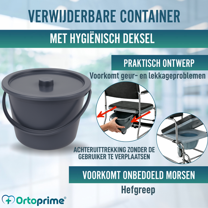 Douche-WC Stoel met Wielen en Rem | Gewatteerd
