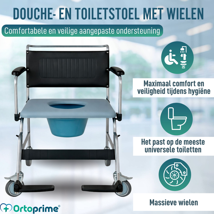 Douche-WC Stoel met Wielen en Rem | Gewatteerd