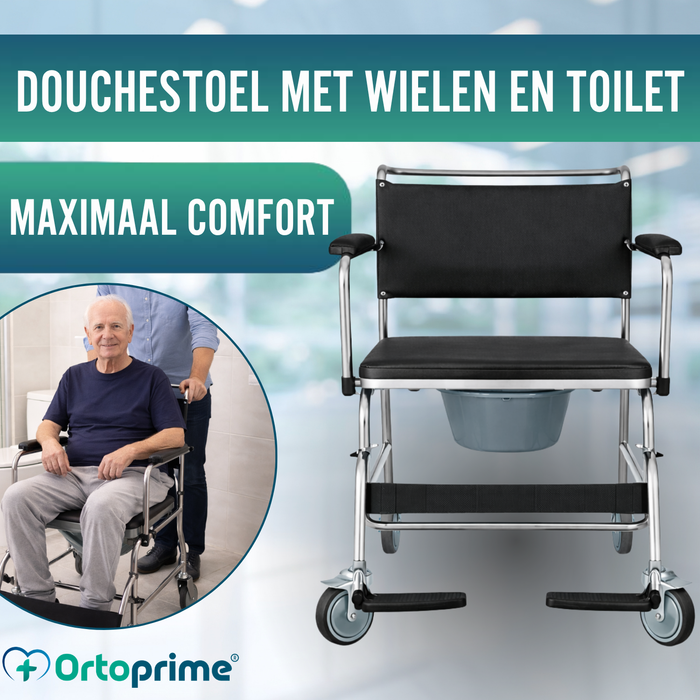 Douche-WC Stoel met Wielen en Rem | Gewatteerd