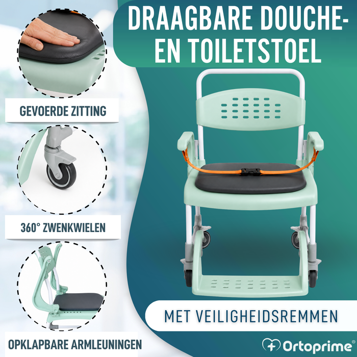 Douche Toiletstoel met Wielen 3 in 1 | Zitting met Afvoer
