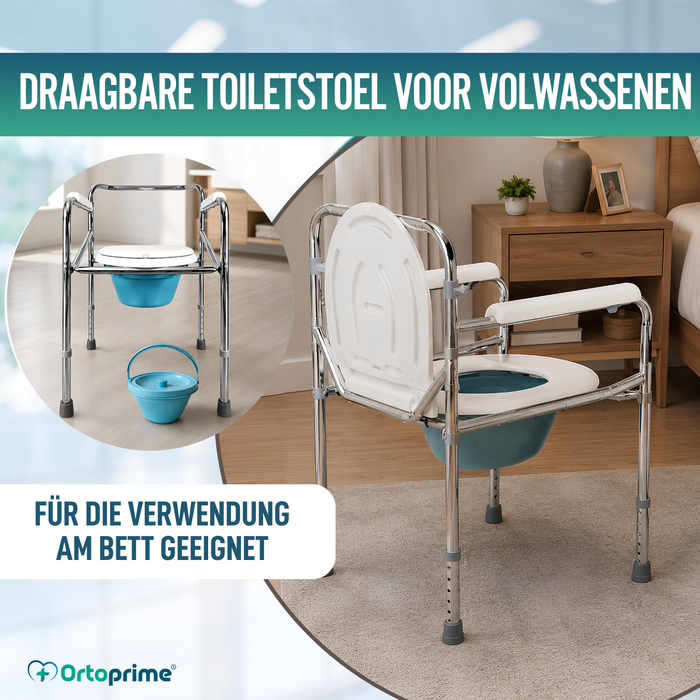 Verstelbare Draagbare WC-stoel met Ingebouwde Toilet en Hoogteverstelling