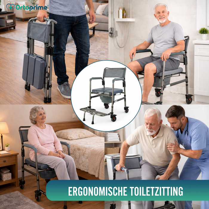 Opvouwbare Toiletstoel met Wielen | Mobiel Toilet