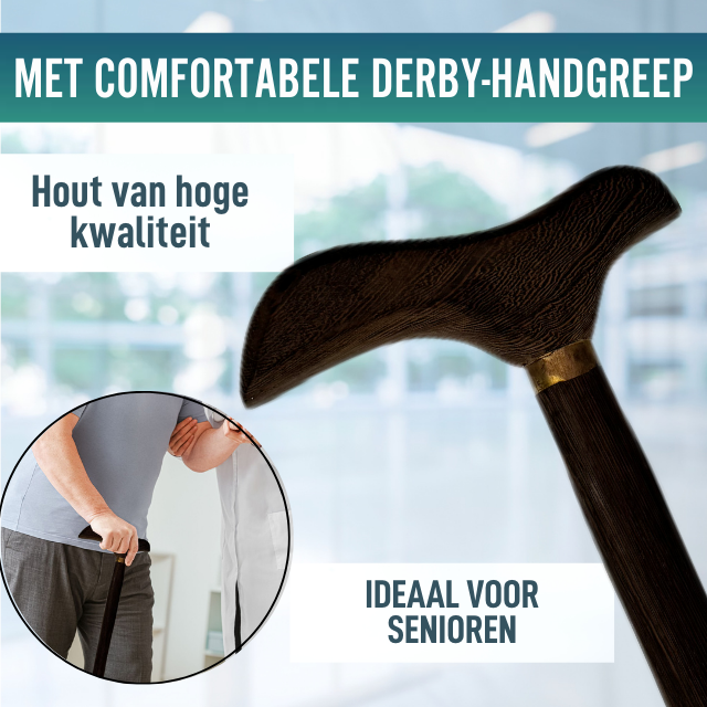 Stijlvolle Houten Wengé Wandelstok | Derby Handvat