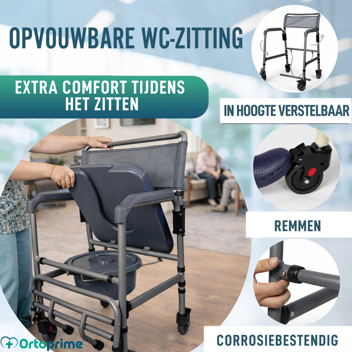 Opvouwbare Toiletstoel met Wielen | Mobiel Toilet