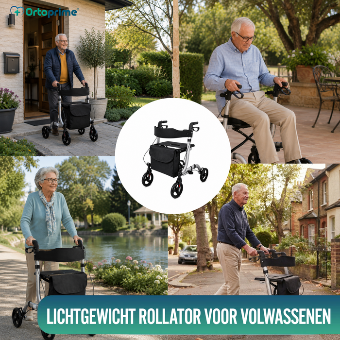Rollator voor Ouderen Aluminium 4 Wielen Opvouwbaar Zitje en Remmen
