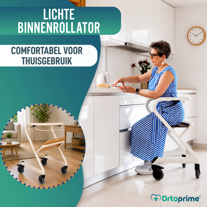 Rollator met Zitje en Centrale Rem | Binnengebruik