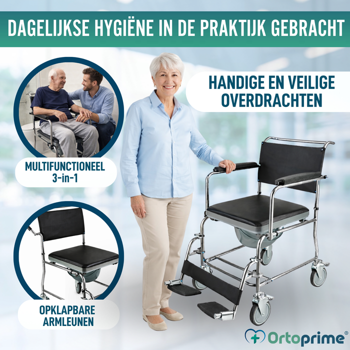 Douche-WC Stoel met Wielen en Rem | Gewatteerd