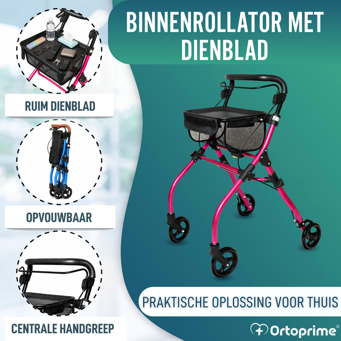 Opvouwbare Indoor Rollator met Dienblad
