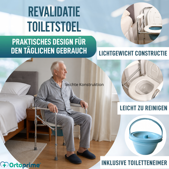 Verstelbare Draagbare WC-stoel met Ingebouwde Toilet en Hoogteverstelling
