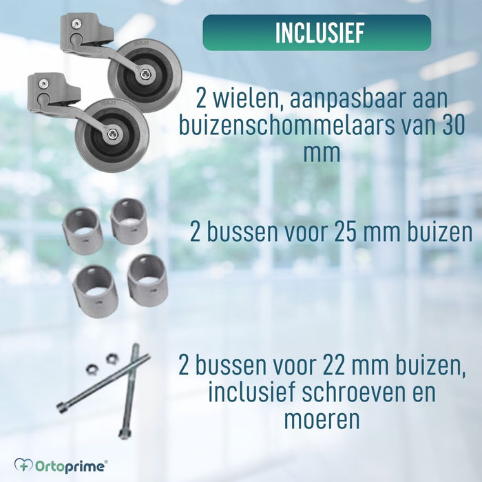 Set van 2 Wielen voor Rollators en Looprekken 22, 25 en 30 mm