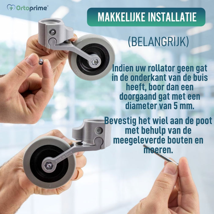 Set van 2 Wielen voor Rollators en Looprekken 22, 25 en 30 mm