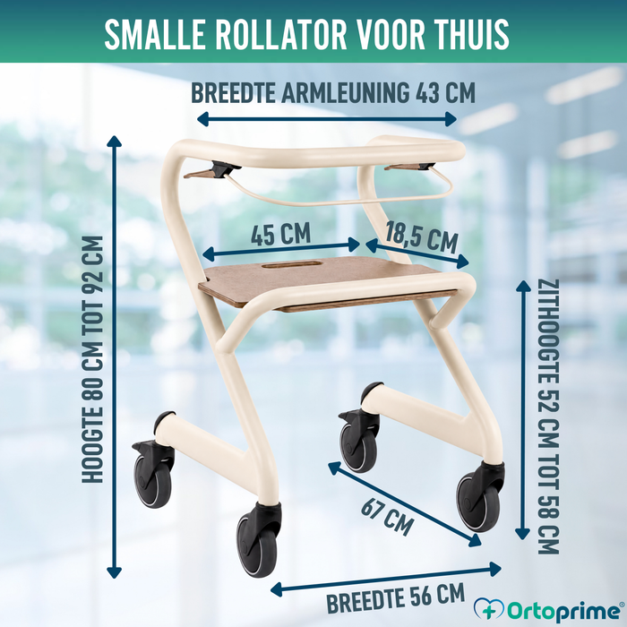 Rollator met Zitje en Centrale Rem | Binnengebruik