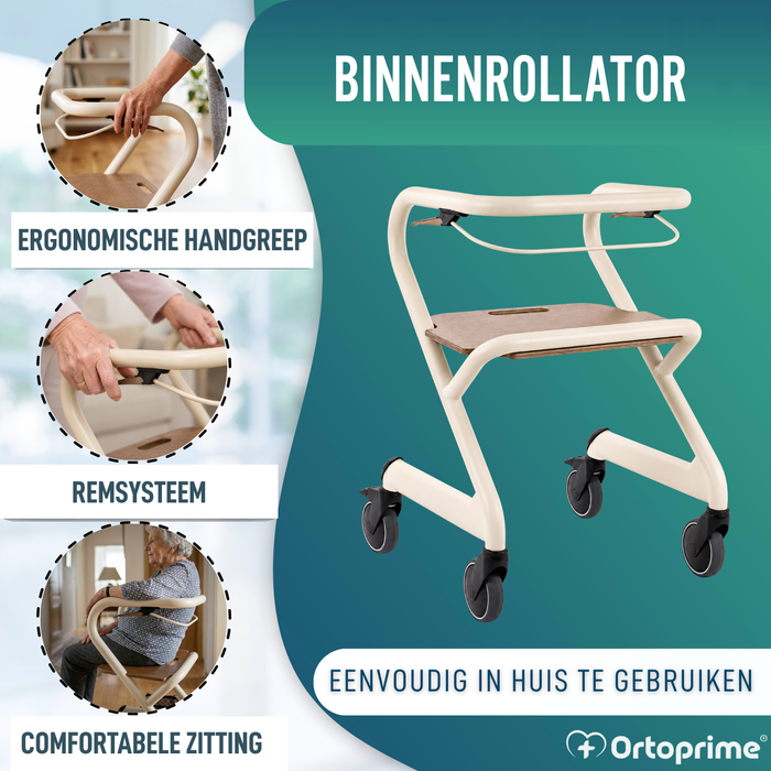 Rollator met Zitje en Centrale Rem | Binnengebruik