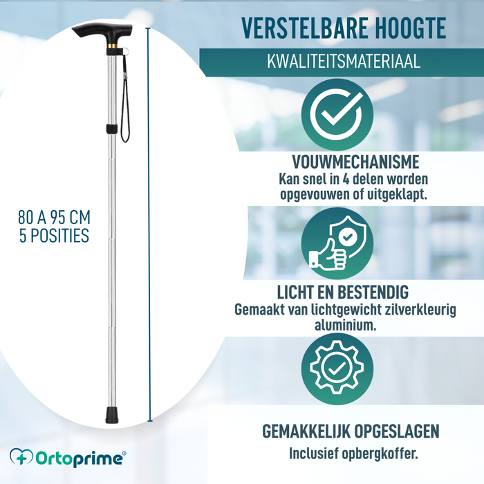 Orthopedische Wandelstok voor Lopen Verlengbaar | Zilver