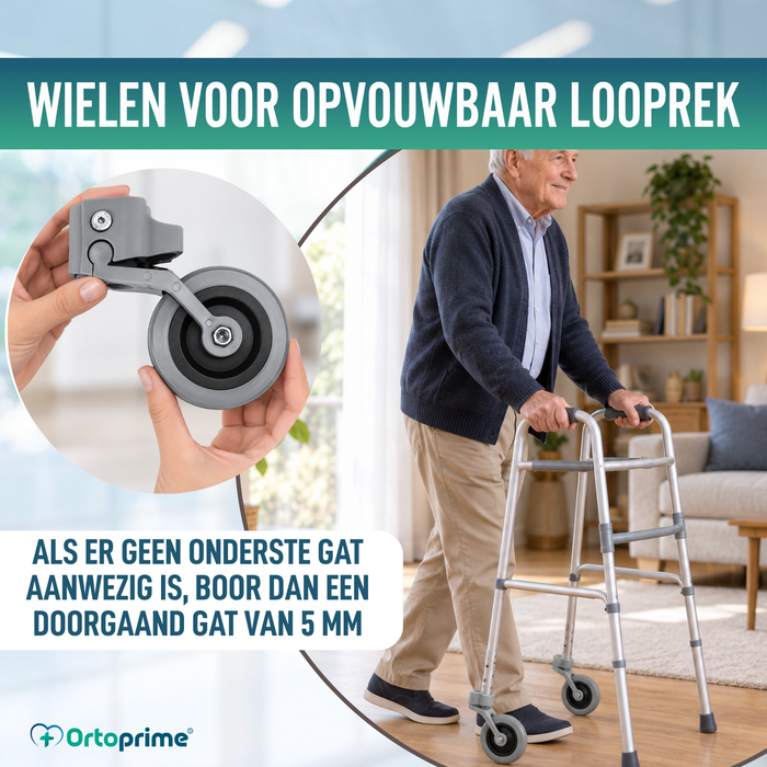 Set van 2 Wielen voor Rollators en Looprekken 22, 25 en 30 mm