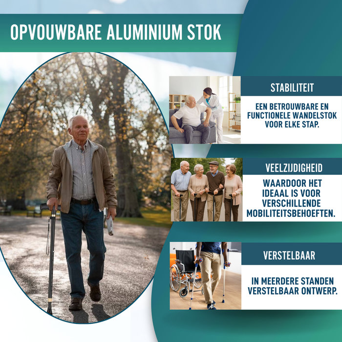 Verstelbare 4-poots Wandelstok | Verwisselbare Voet